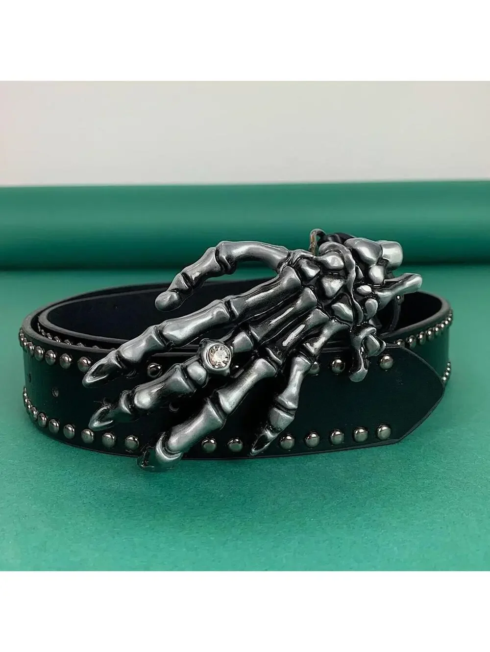 Cyber Vintage y2k style Skeleton Hand emo punk studded grunge punk Belt. 38.5 in